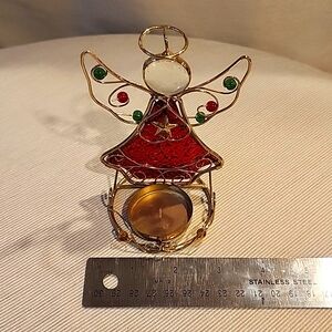 Christmas decor metal and glass candle holder angel